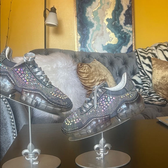 Stylish Dark Grey and Silver Women's Bedazzled Sneakers - Picture 11 of 11